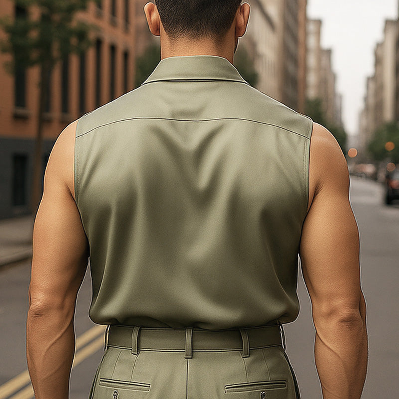 Men's Summer Fashion Simple Satin Sleeveless Shirt MTA2311E4P