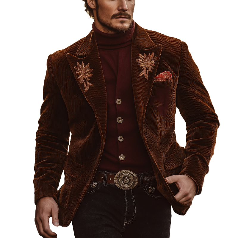 Men's Retro Minimalist Embroidered Corduroy Suit Jacket MTA2101K6P