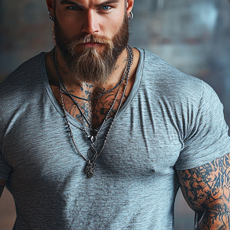 Men's Cotton Blended V-Neck Short Sleeve T-Shirt MTA3078D8X
