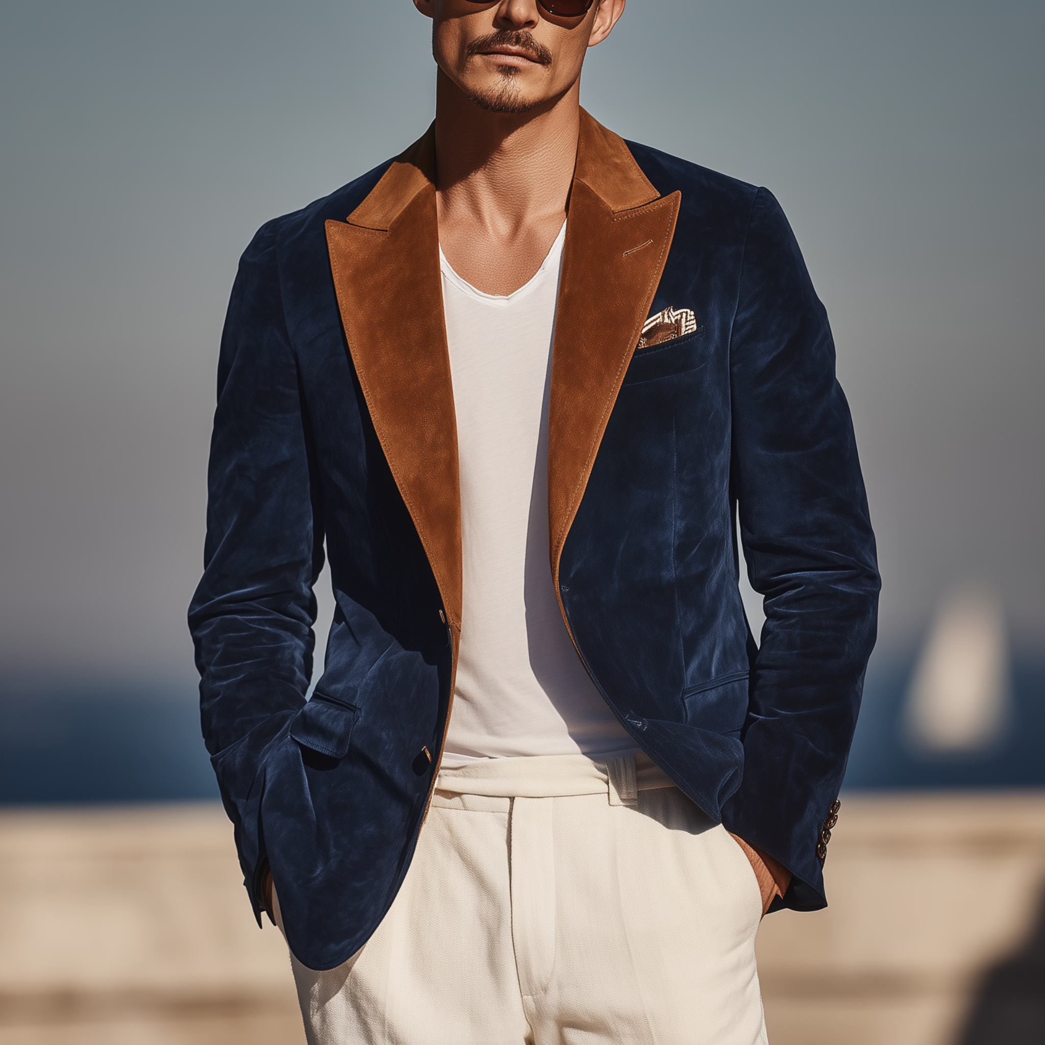 Men's Classic Retro Party-going Contrast Color Stitching Suede Single-breasted Blazer MTA1331H9K