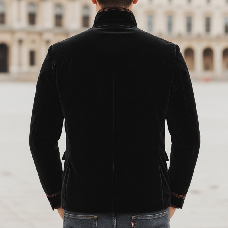 Men's Vintage Velvet Stand-Collar Multi-Button Embroidered Slim-Fit Jacket MTA1188K3U