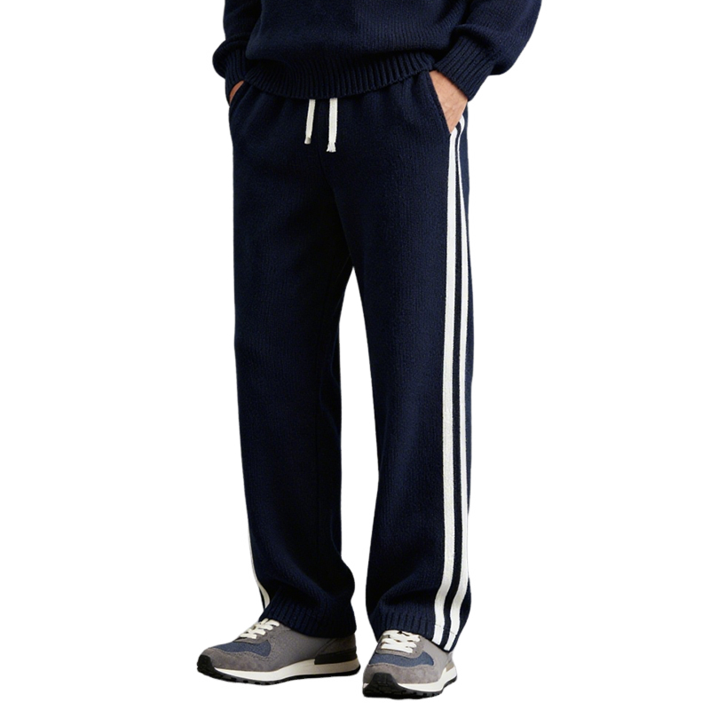 Men's Retro Casual Color Block Striped Knit Straight Leg Pants MTA0639K3TO