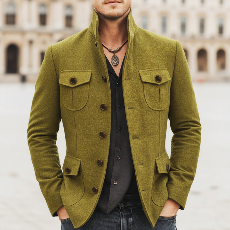 Men's Classic Business Stand Collar Faux Wool Slim Fit Jacket MTA2010L3U