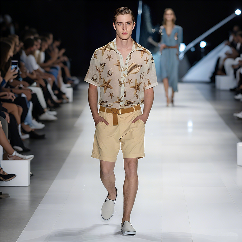 Men's Spring And Summer Fashion Casual Slightly Transparent Cool Chiffon Printed Short-sleeved Shirt MTA2452F7K