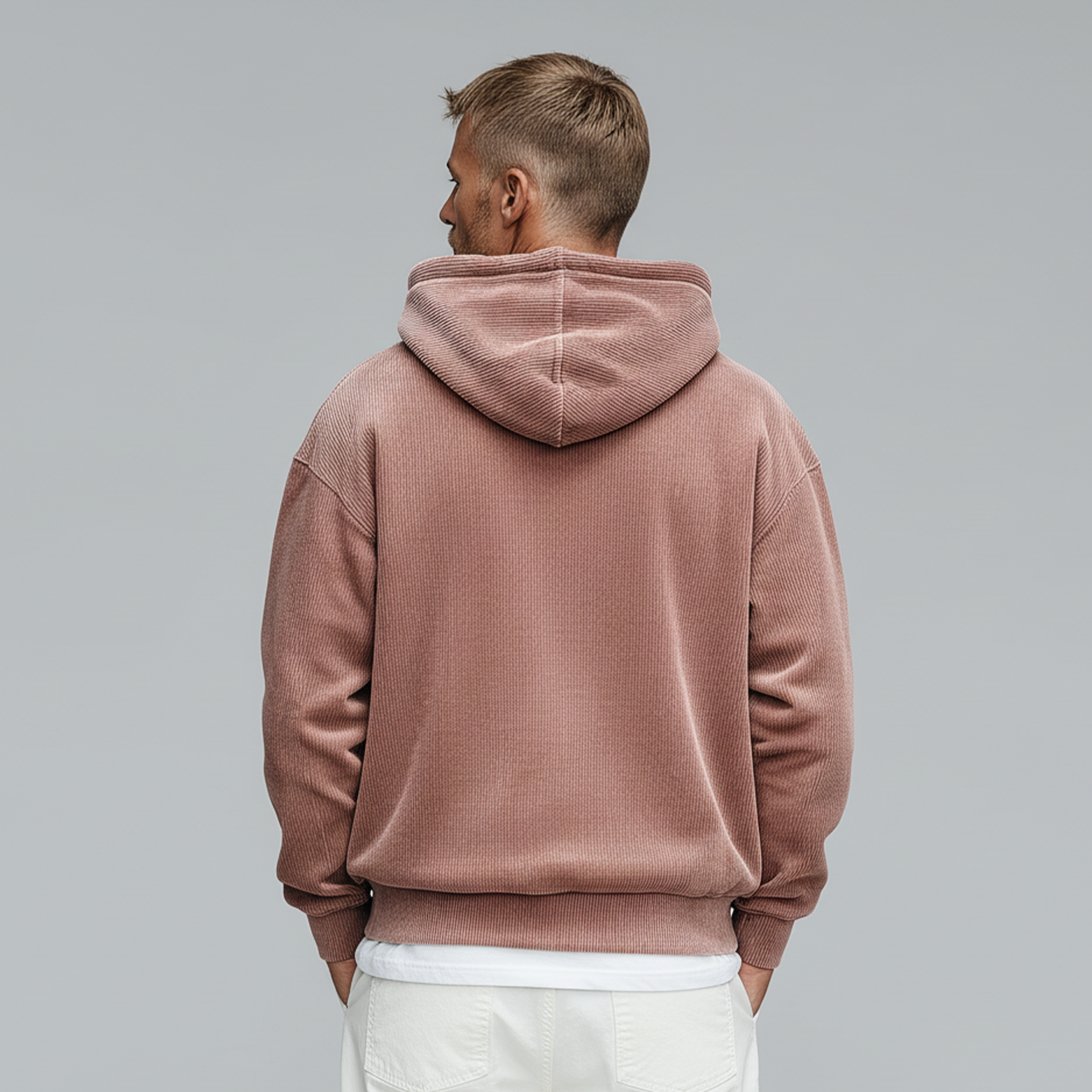 Men's Classic Casual Pink Corduroy Hoodie MTA1389J6K