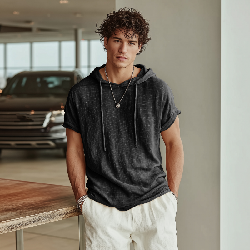Men's Casual Breathable Cotton Hooded Slim Short-sleeved T-shirt MTA1068G1M