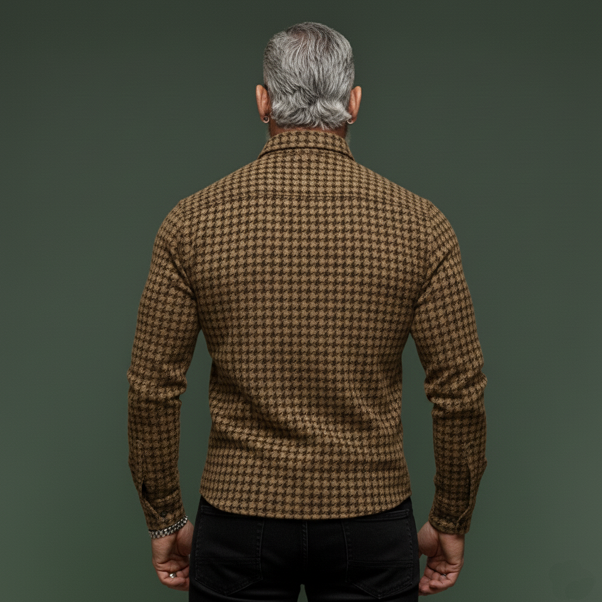 Men's Classic Casual Houndstooth Wool Long-sleeved Shirt MTA2818K9K