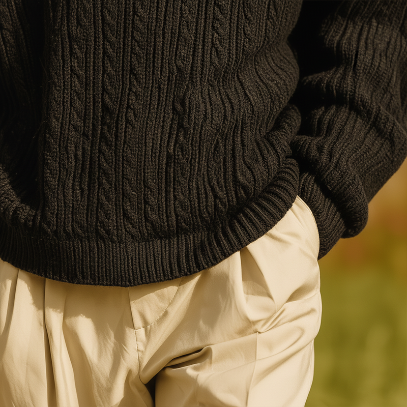 Men's Winter Vintage Cable-Pattern Cotton Knit Zipper Sweater MTA1477J5P