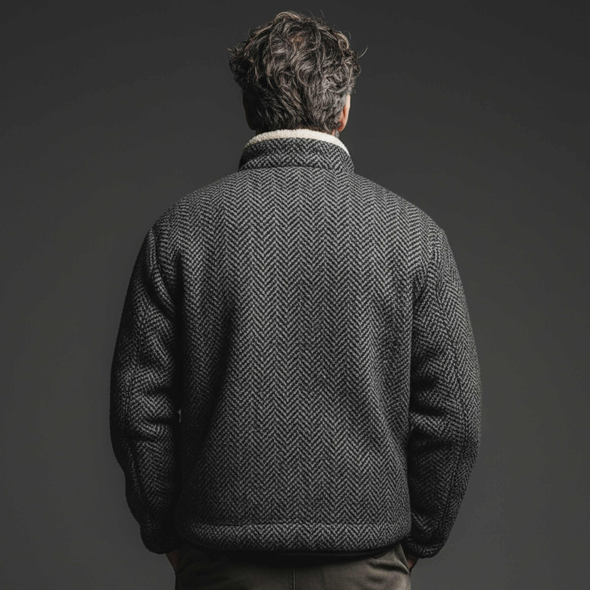 Men's Classic Casual Stand-up Collar Lambswool Lining Zipper Faux Herringbone Wool Jacket MTA2075J8K