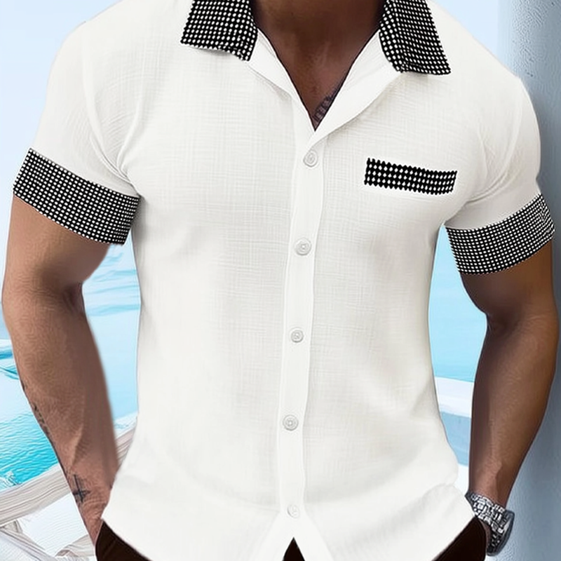 Men's Classic Spliced Cotton And Linen Short Sleeve Shirt MTA1880G8U