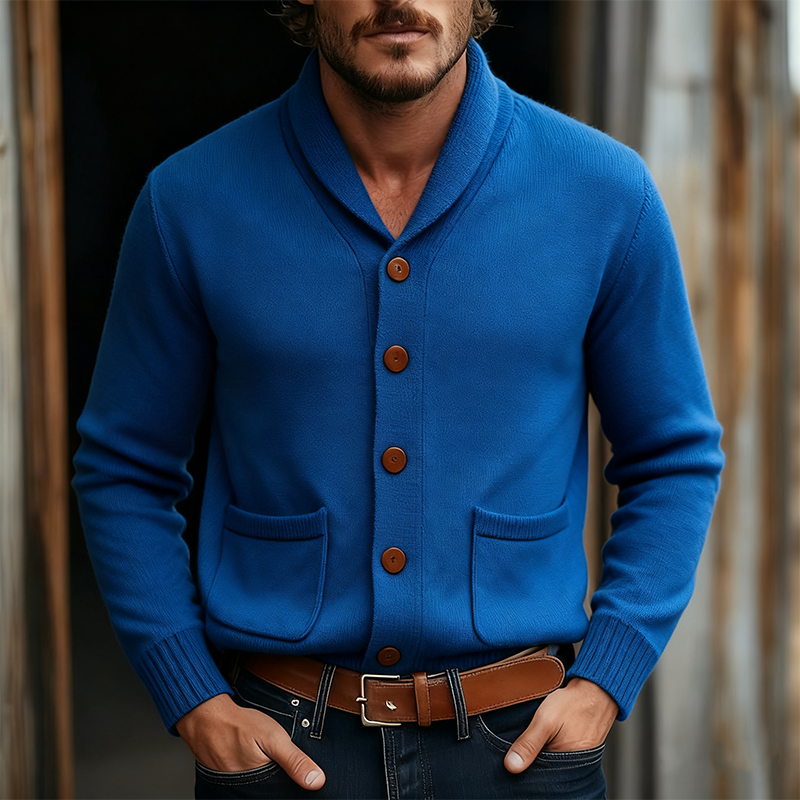 Men's Solid Color Knitted Lapel Single-breasted Cardigan MTA2446J3X