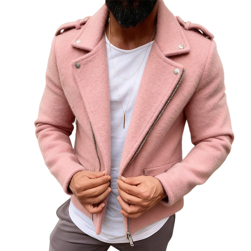 Men's Retro Casual Solid Color Lapel Zipper Jacket MTA2421K4TO