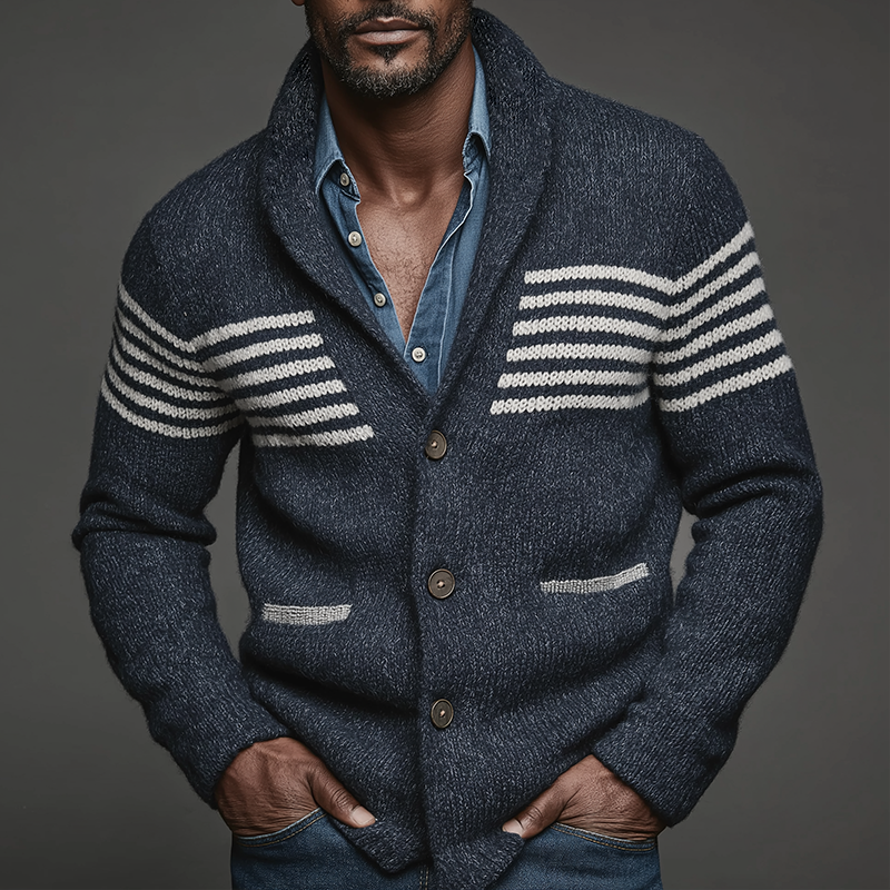 Men's Retro Casual Knit Striped Button-Up Cardigan MTA2174J6TO
