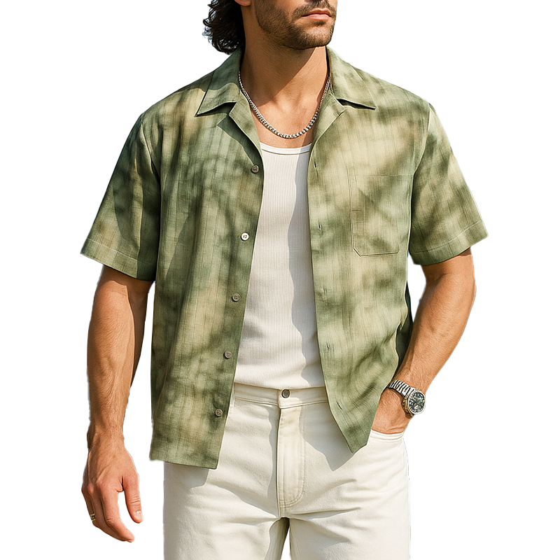 Men's Summer Fashion Polyester Blended Printed Short Sleeve Shirt MTA1054F7P