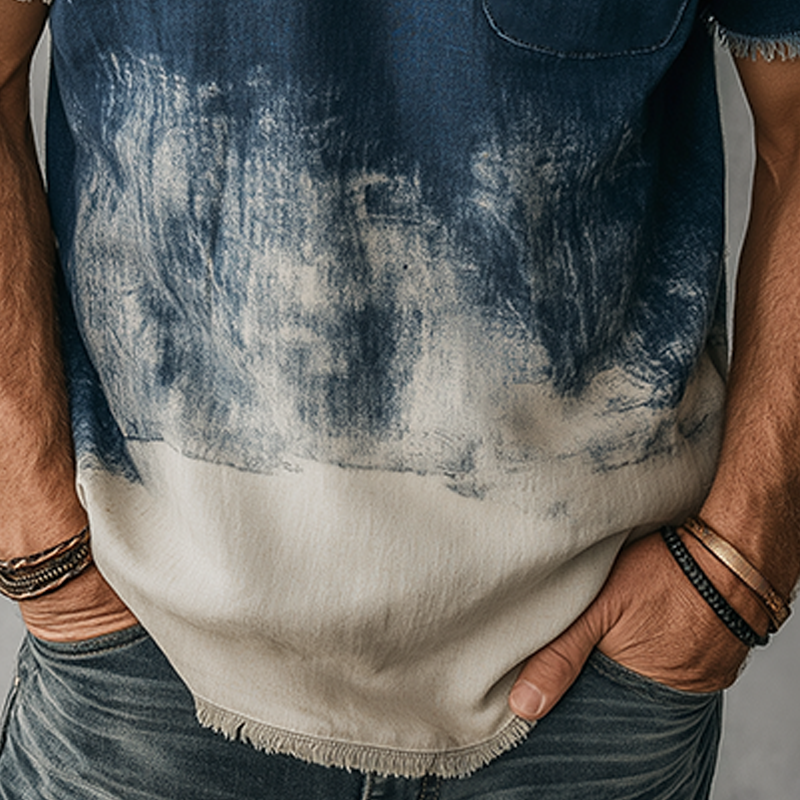 Men's Summer Fashion Gradient Printed Polyester Blended Short Sleeve Henley Shirt MTA2062F9P