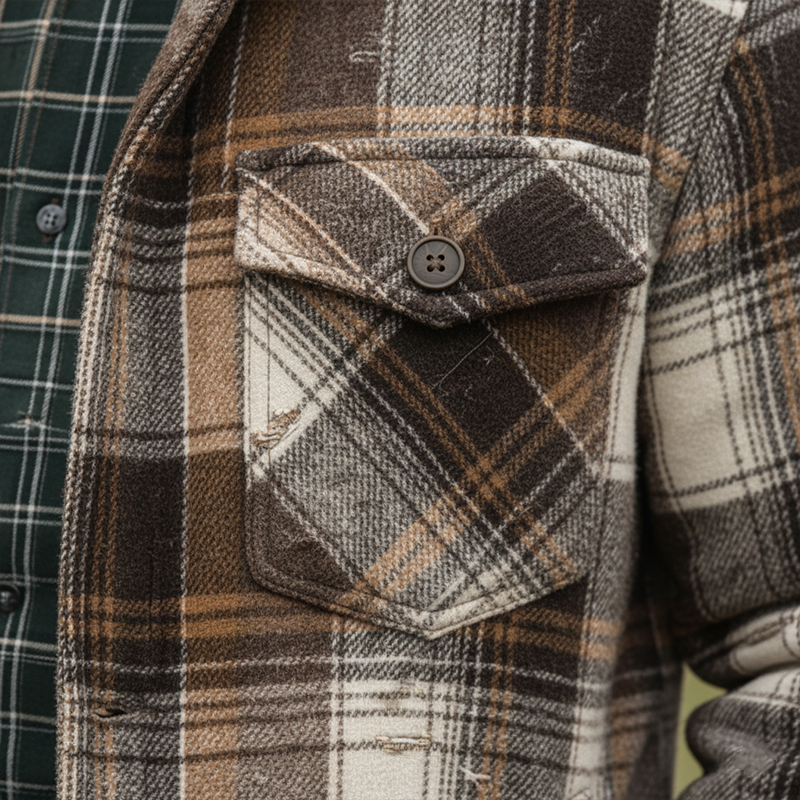 Men's Winter Retro Distressed Plaid Button Coat MTA1002K6P