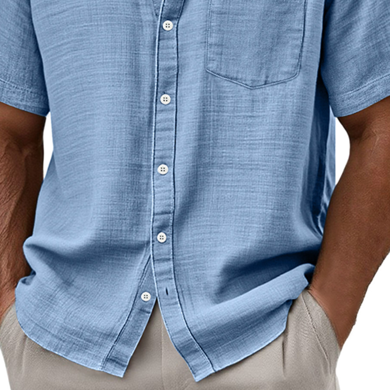 Men's Cotton Blend Solid Color Short Sleeve Shirt MTA2150F9X