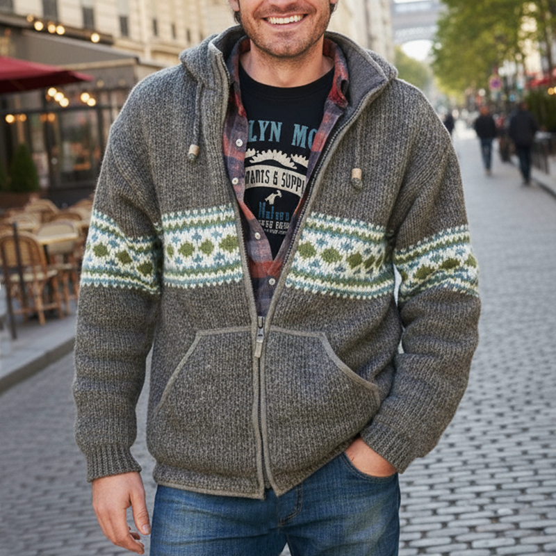 Men's Classic Colorblock Jacquard Hooded Zippered Cardigan MTA0939J1U