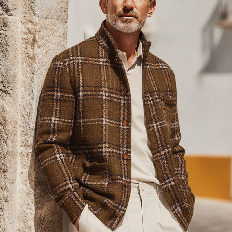 Men's Autumn And Winter Vintage Checkered Tweed Jacket Coat MTA1999I0P