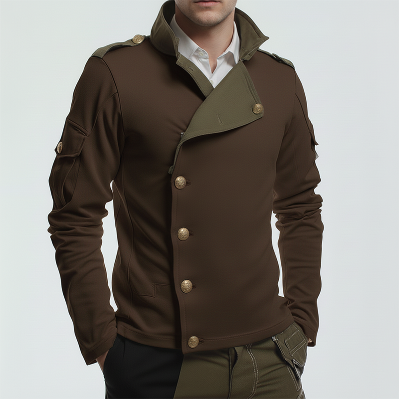 Men's Winter Retro Contrast Color Stitching Cotton Blend Elastic Button Sweatshirt MTA2140J4P