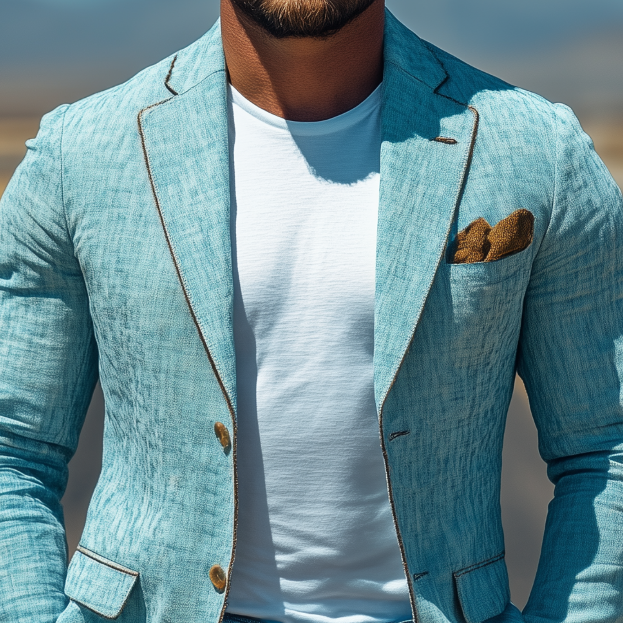 Men's Classic Casual Cotton And Linen Blend Collar Hem Single-breasted Slim-fit Blazer MTA1972G4K
