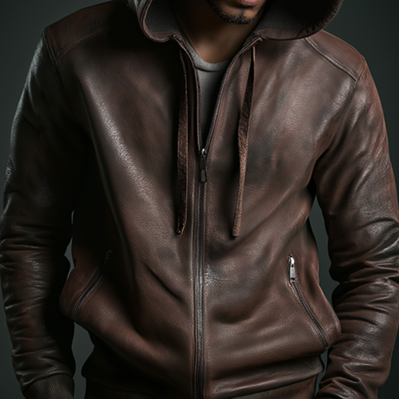 Men's Vintage Casual Distressed Hooded Leather Jacket MTA2536H8TO