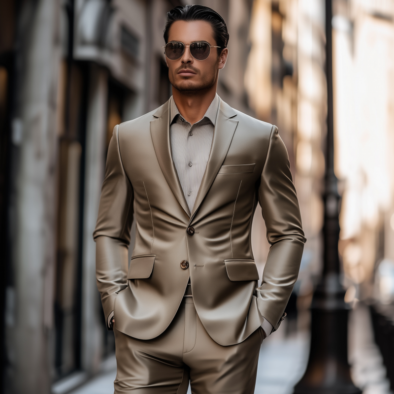 Men's Vintage Elegant Solid Color Satin Notch Lapel Single Breasted Slim Fit Blazer MTA2875G2M