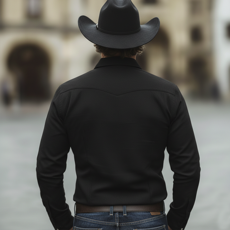 Men's Western Cowboy Style Twill 100% Cotton Floral Embroidery Long-Sleeve Shirt MTZ1297A1U