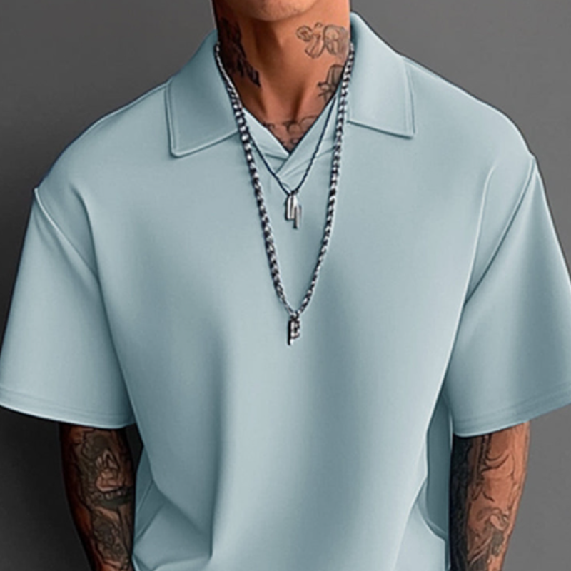 Men's Casual Cotton Blended Lapel Loose Short Sleeve Polo Shirt Straight Trousers Set MTA2616E0M