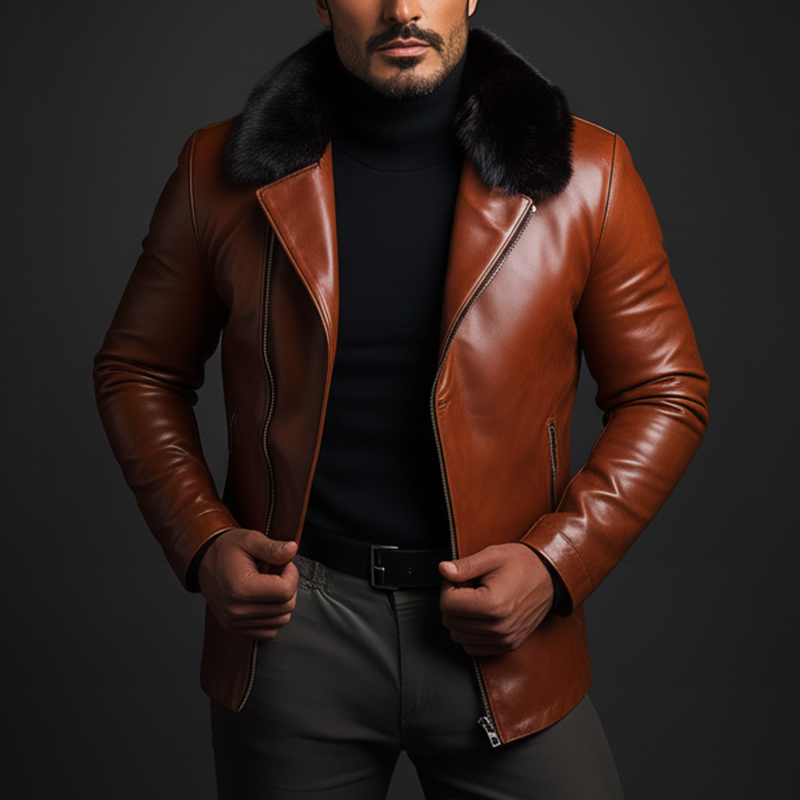 Men's Winter Retro PU Faux Fur Collar Zipper Jacket MTA2876K0P