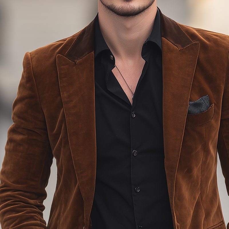 Men's Suede Colorblock Peak Lapel Two Buttons Blazer MTA0865I2Z