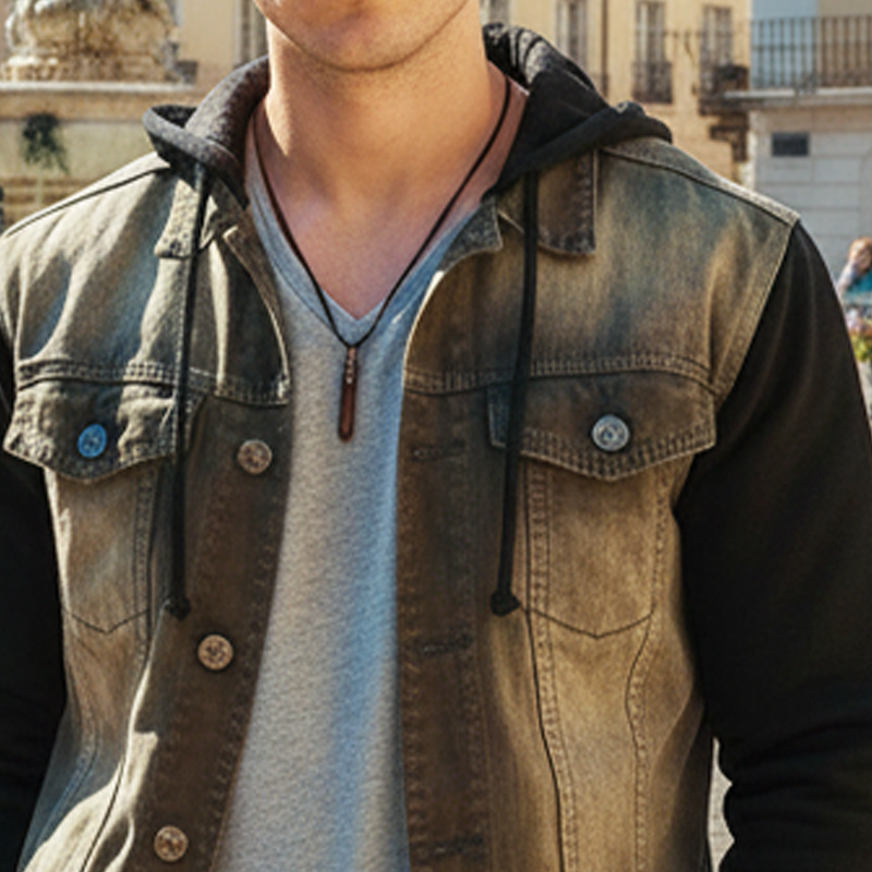 Men's Vintage Washed Denim Patchwork Hooded Jacket MTA1784I2U