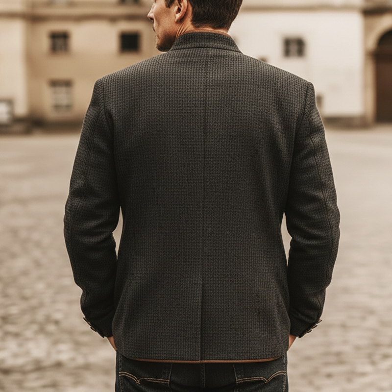 Men's Business Corduroy Plaid Textured Stand Collar Button Jacket MTA1404K0U