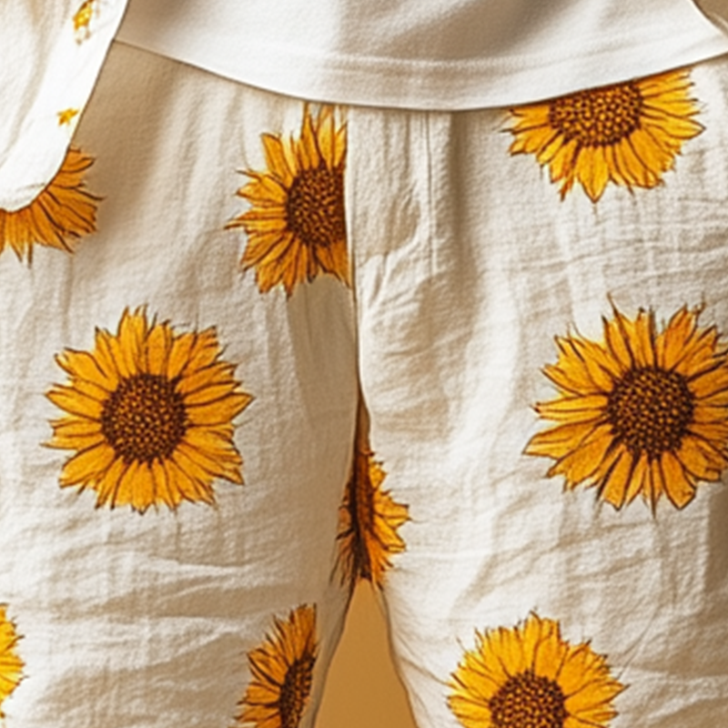 Herreshorts i bomull og lin med solsikketrykk, sommermote, MTA1792F9P
