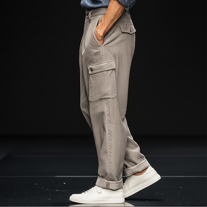 Men's Classic Light Grey Corduroy Casual Pants MTA2804J5U