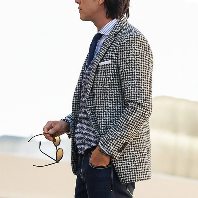 Men's Business Classic Houndstooth Faux Wool Two-Button Blazer MTA1336J6U