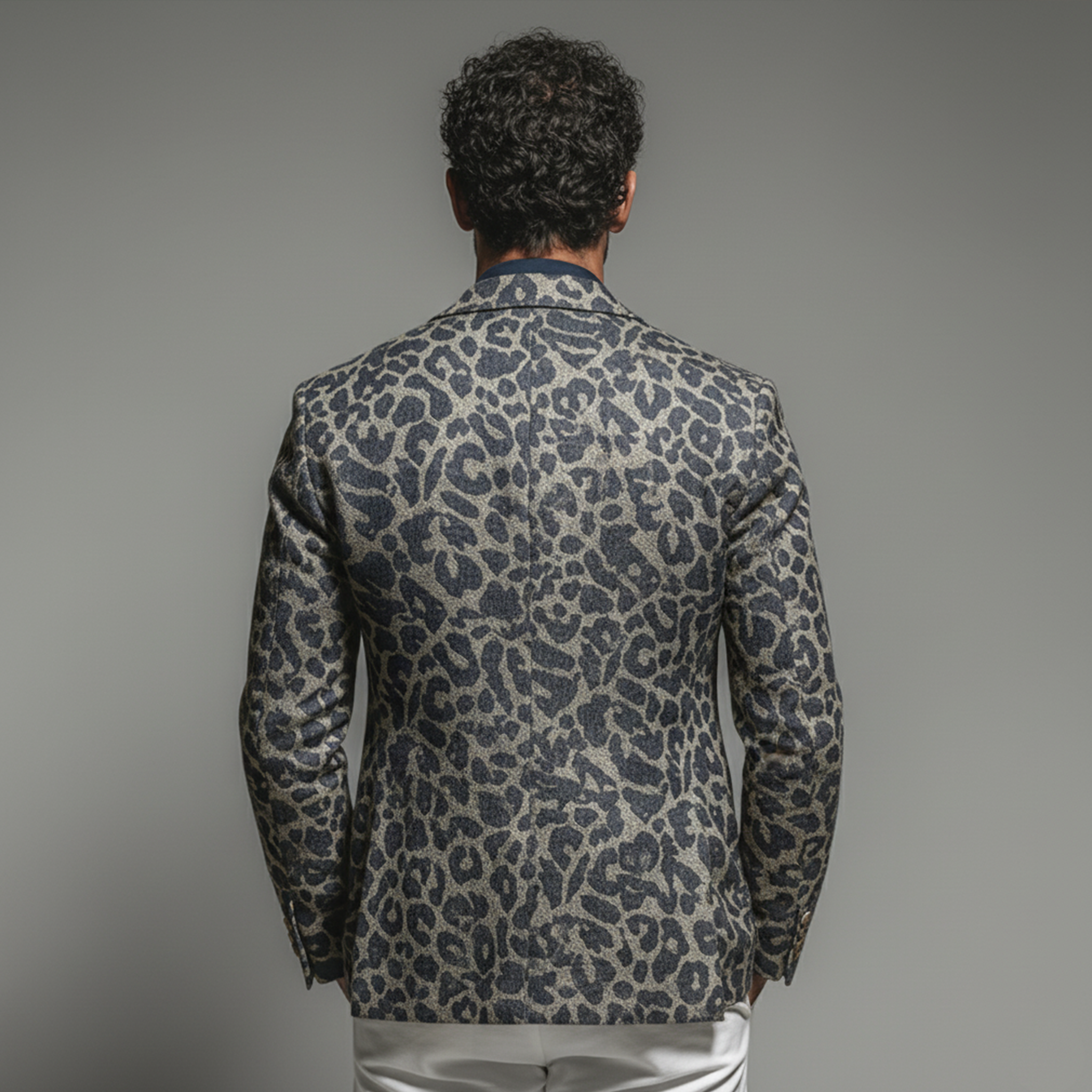 Men's Classic Casual Rugged Denim Jacquard Leopard Print Single-breasted Blazer MTA3051K7K