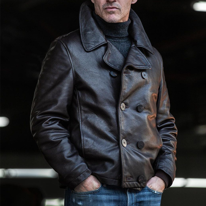 Men's Retro Casual PU Double-Breasted Jacket MTA0522L9TO