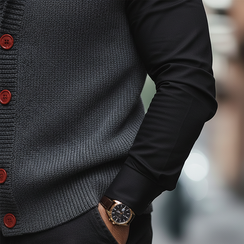 Men's Winter Retro Cotton Yarn Knit Hooded Button Vest MTA2875K4P