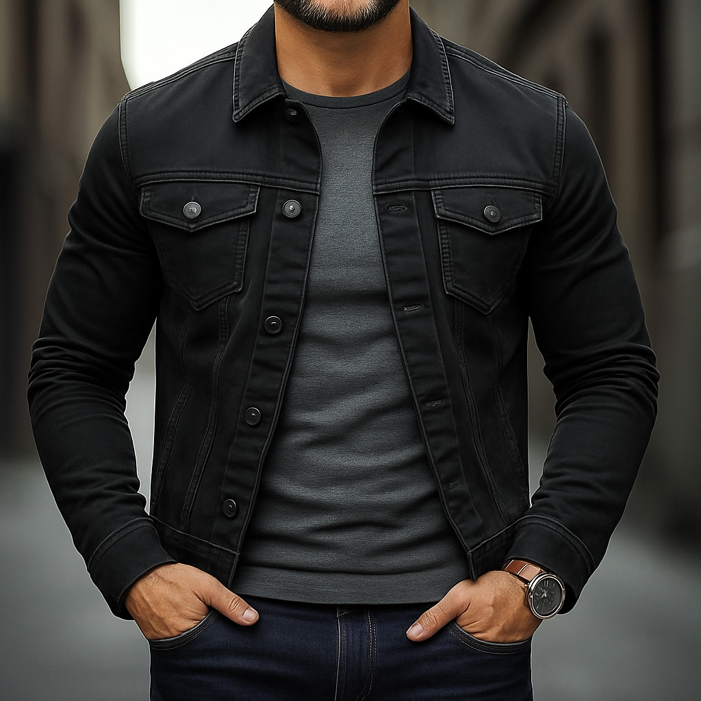 Men's Solid Color Slim Fit Single-breasted Lapel Denim Jacket MTA2042H5X