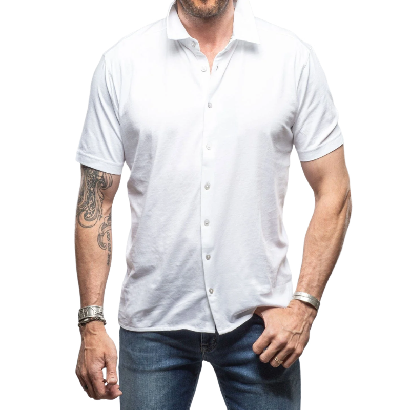 Men's Casual Breathable Cotton Lapel Slim Fit Short Sleeve Shirt MTA0652E2M