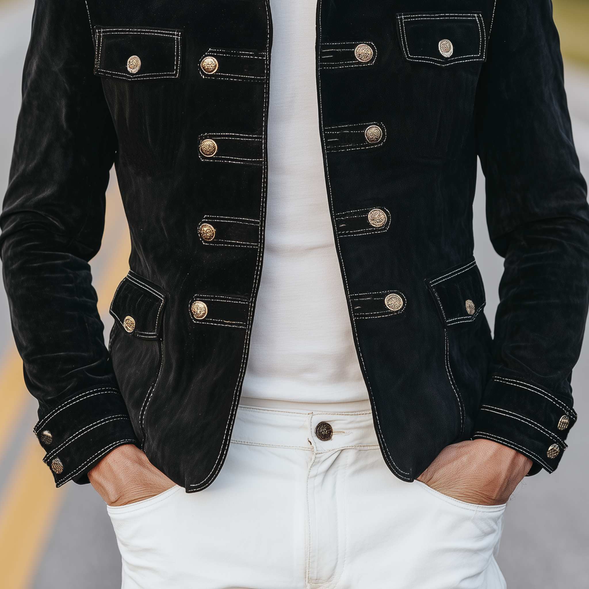 Men's Classic Retro Stand Collar Double-breasted Multi-pocket Suede Jacket MTA3098H1K