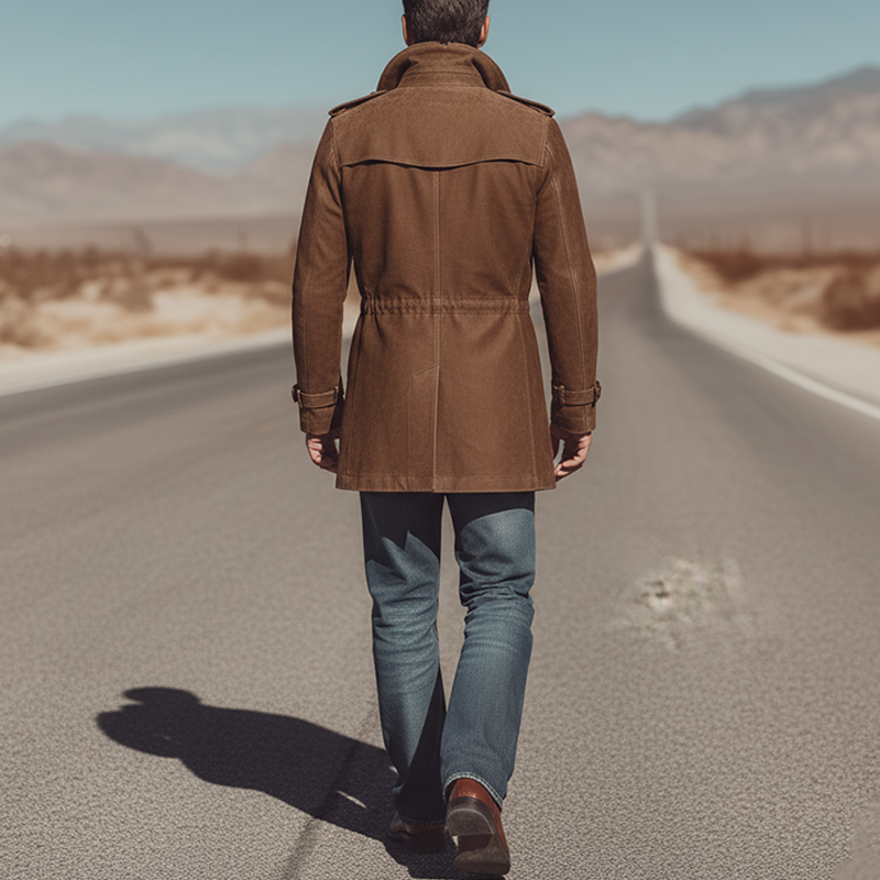 Men's Winter Vintage Double-Breasted Slim Mid-Length Faux Suede Coat MTA1448J0P