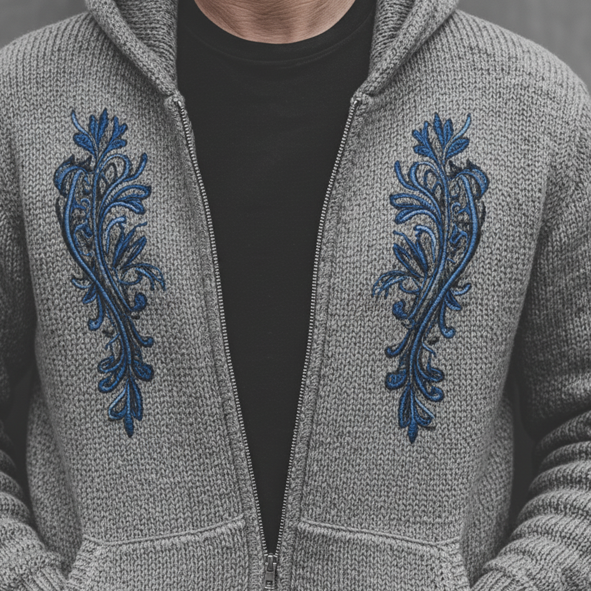 Men's Classic Casual Embroidered Hooded Zip-Up Cardigan MTA0422L1K