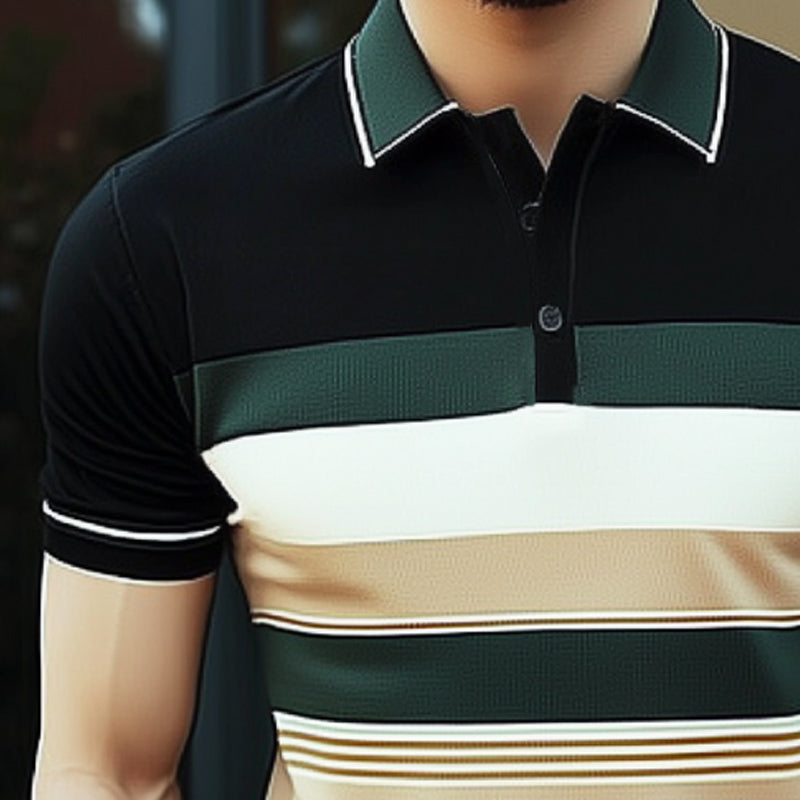 Men's Summer Business Colorblock Knitted Polo Neck Short Sleeve T-Shirt MTA1414E8U