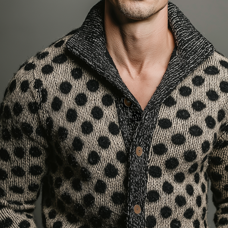Men's Retro Casual Polka Dot Knitted Lapel Sweater Button Cardigan MTA1506J1TO