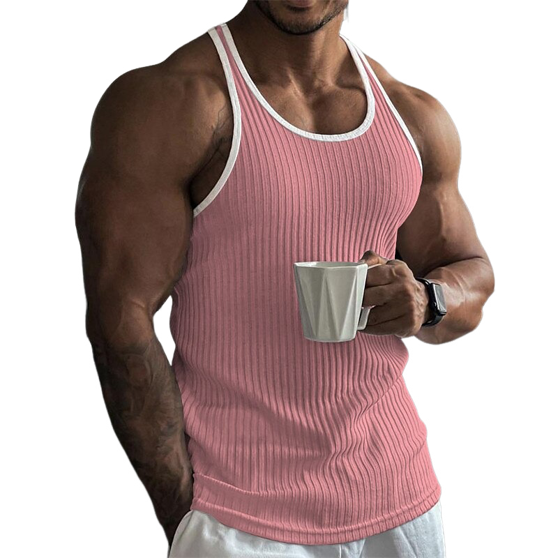Men's Striped Contrast Knit Crew Neck Tank Top MTA1100G8X