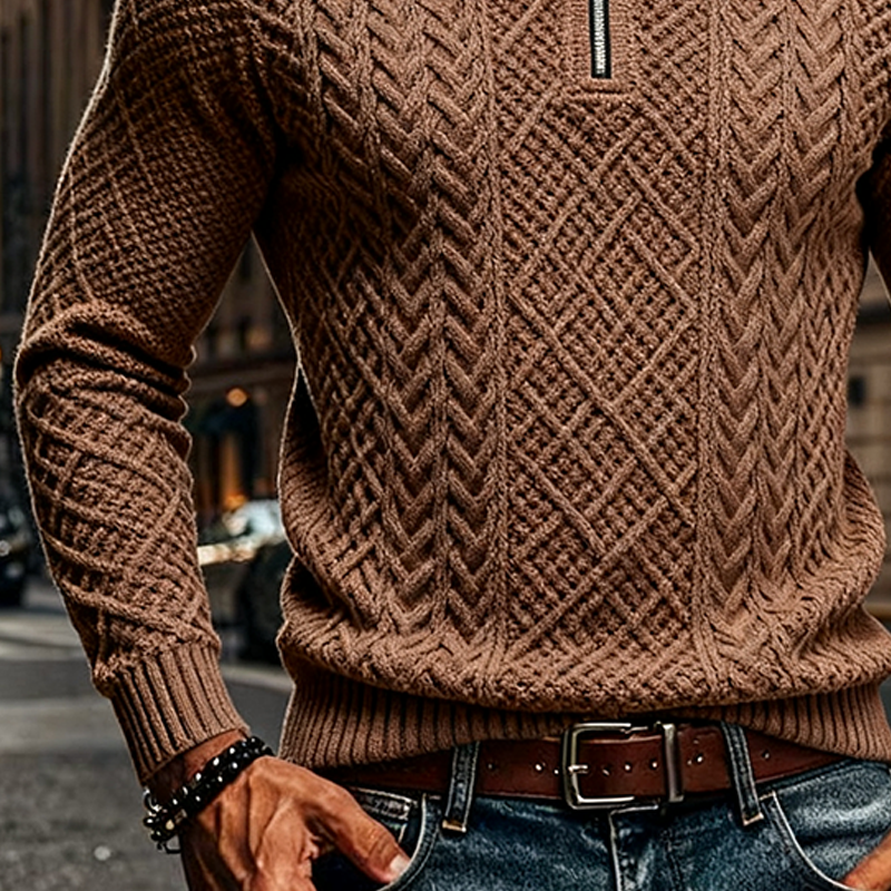 Men's Solid Half-Zip Textured Cable Knit Sweater MTA1781J9X