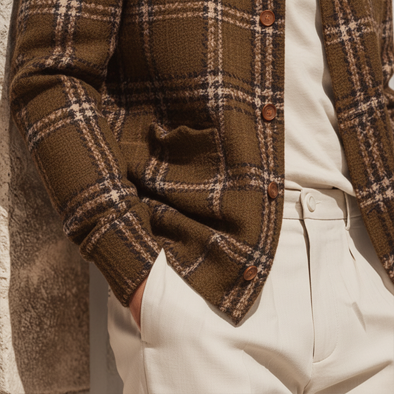 Men's Autumn And Winter Vintage Checkered Tweed Jacket Coat MTA1999I0P