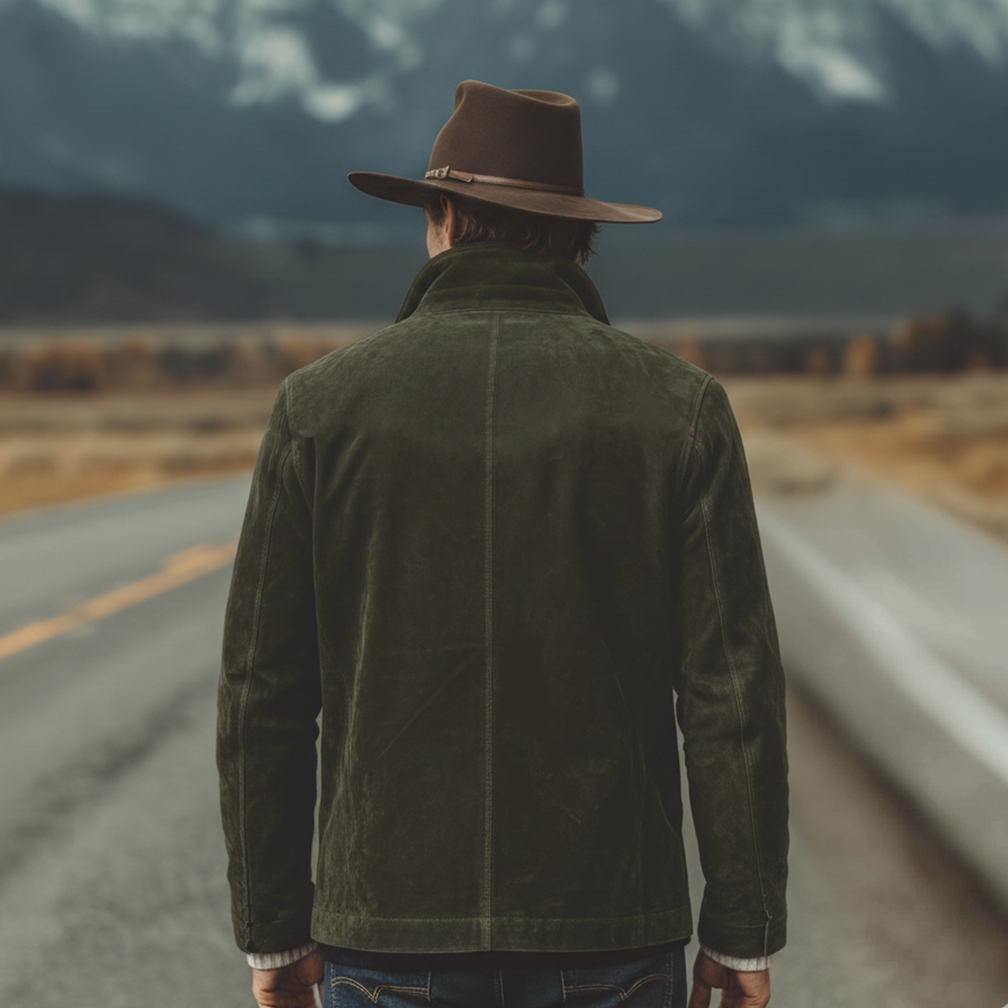 Men's Classic Retro Western-style Collar With Velvet Trim, Single-breasted Faux Suede Blazer MTA2489K7K